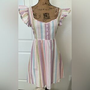 Kidcore Blu Pepper Pastel Striped Casual Dress